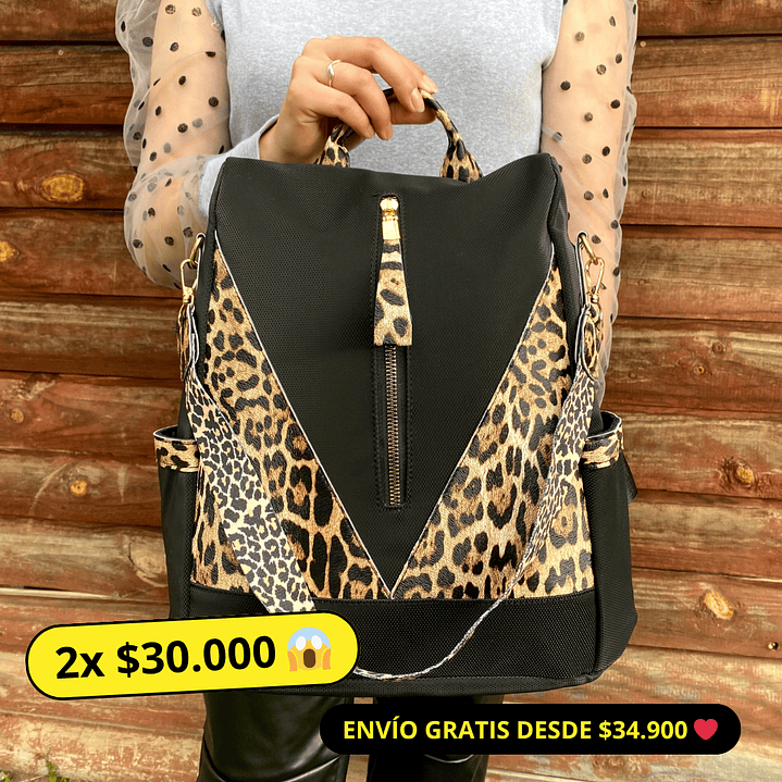 Mochila y Cartera Animal Print Negra antirrobo 1