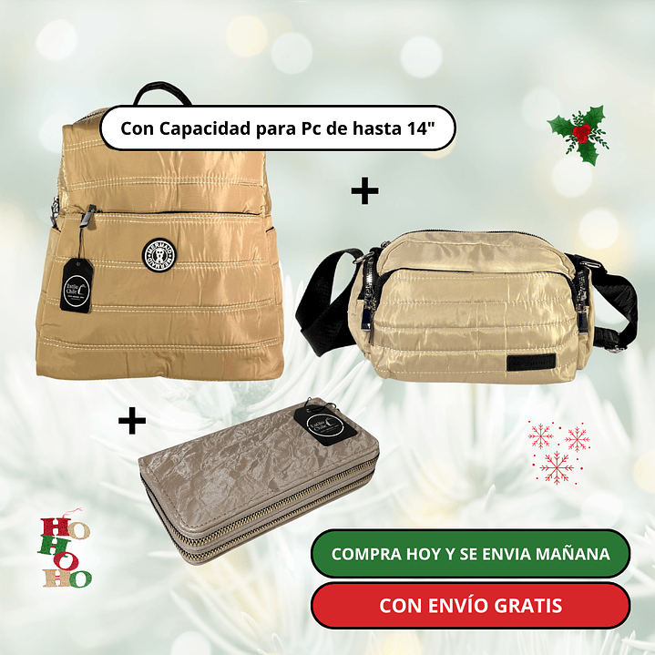 Pack 1: Mochila (Pc) + Bandolera Puff + Billetera Grande + Envío Gratis🔥 4