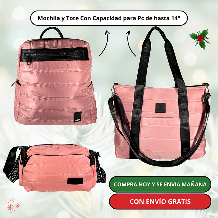 Pack 3: Mochila (Pc) + Bolso Tote (Pc) + Bandolera Puff + Envío Gratis 🔥 1