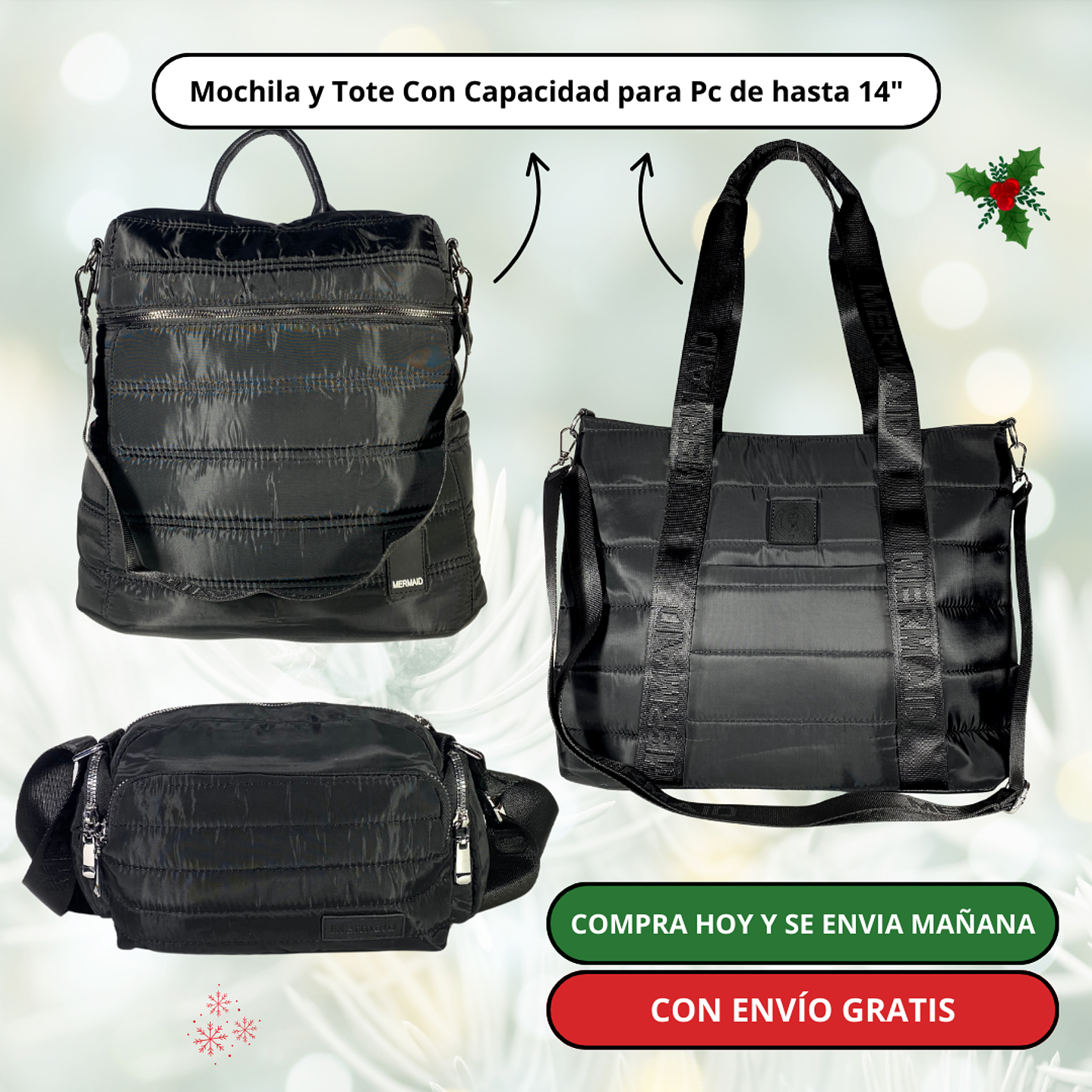 Pack 3: Mochila (Pc) + Bolso Tote (Pc) + Bandolera Puff + Envío Gratis 🔥 4