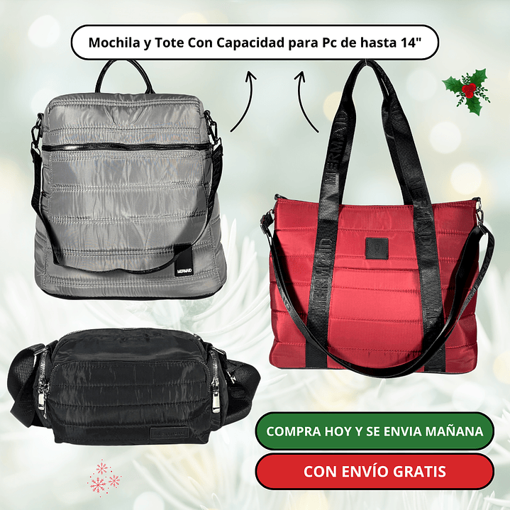 Pack 3: Mochila (Pc) + Bolso Tote (Pc) + Bandolera Puff + Envío Gratis 🔥 2