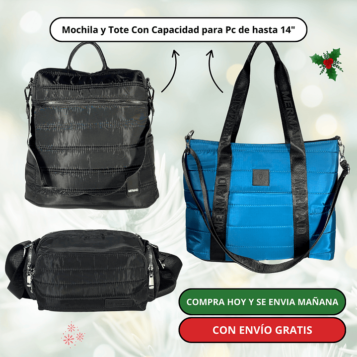 Pack 3: Mochila (Pc) + Bolso Tote (Pc) + Bandolera Puff + Envío Gratis 🔥 3