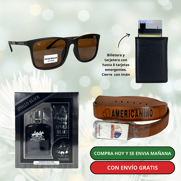 Pack 4 Hombre:  Lentes de Sol + Billetera Viral + Pack Polo + Cinturón + Envío Gratis 🔥 3