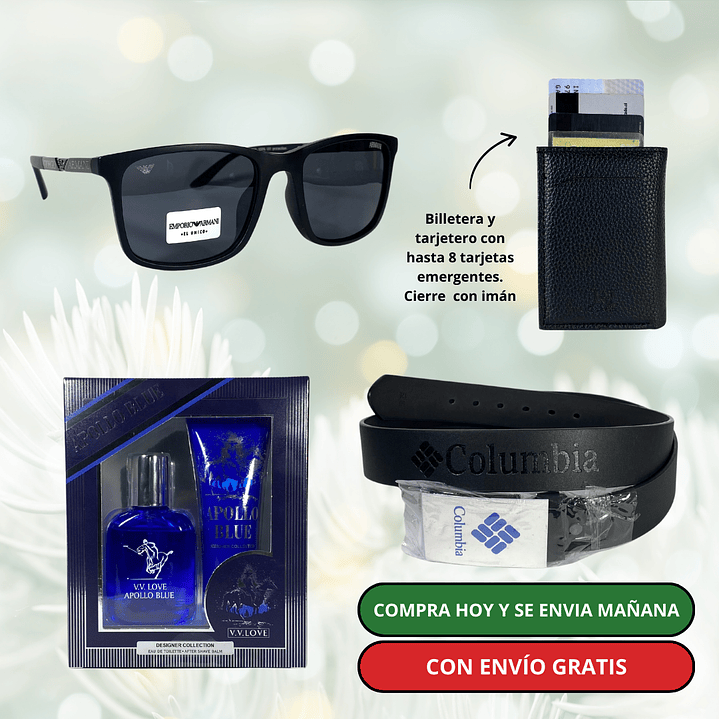 Pack 4 Hombre:  Lentes de Sol + Billetera Viral + Pack Polo + Cinturón + Envío Gratis 🔥 2