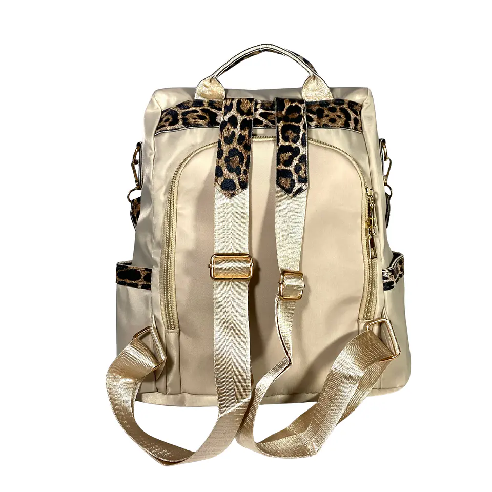 Mochila y Cartera Animal Print Beige Antirrobo 6