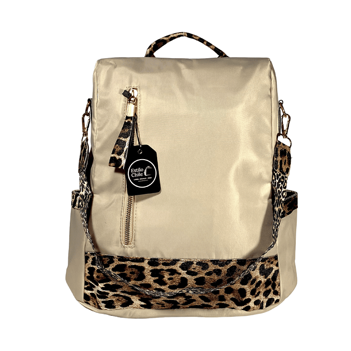 Mochila y Cartera Animal Print Beige antirrobo 4