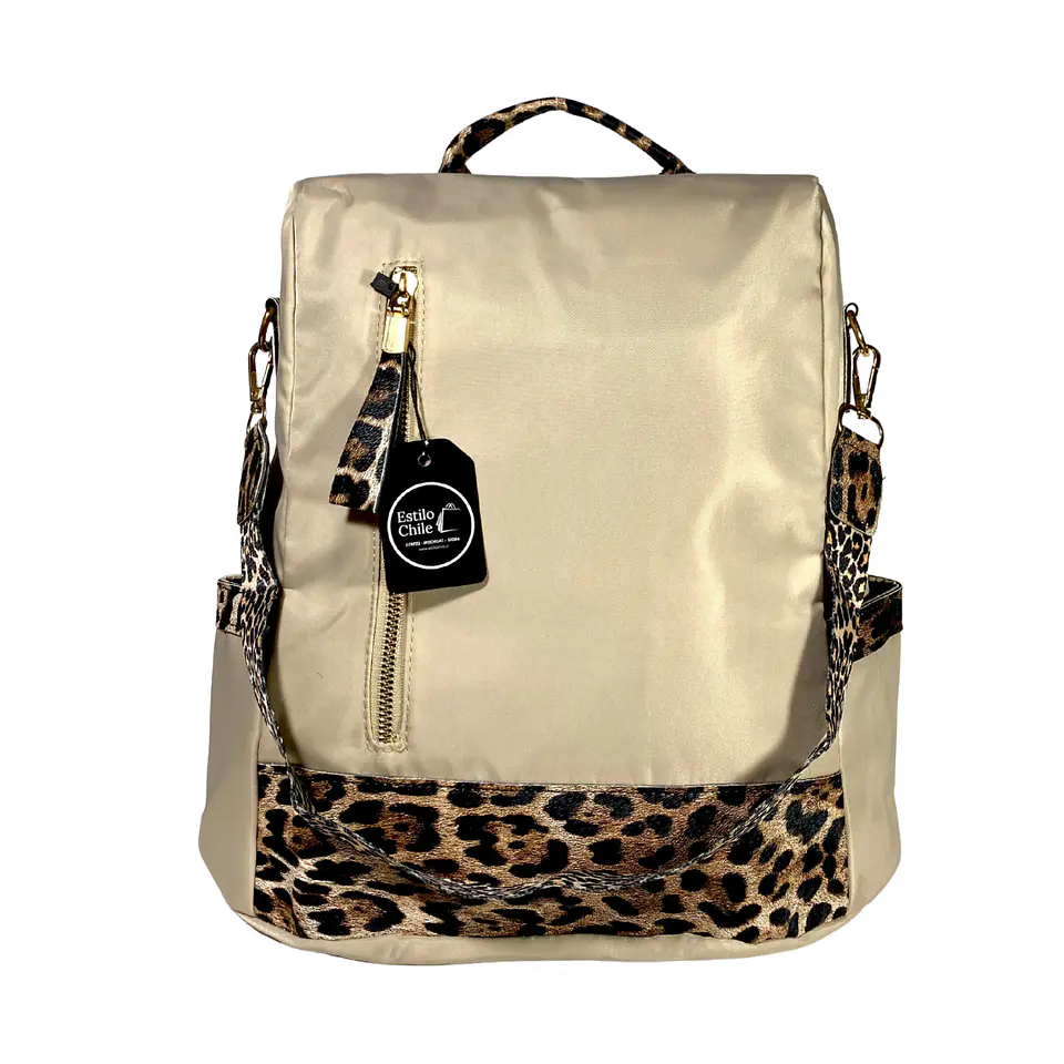 Mochila y Cartera Animal Print Beige Antirrobo 4