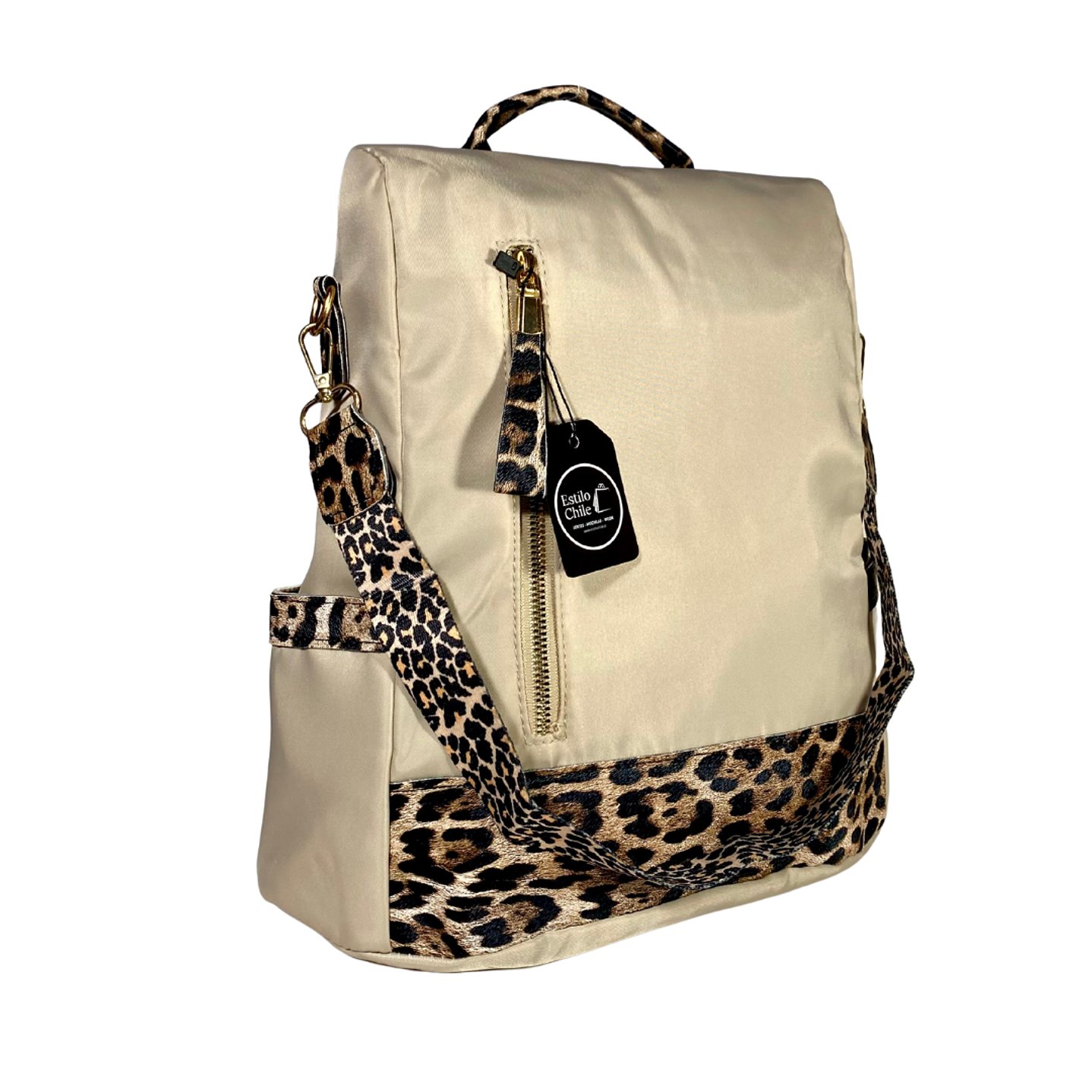 Mochila y Cartera Animal Print Beige antirrobo 5