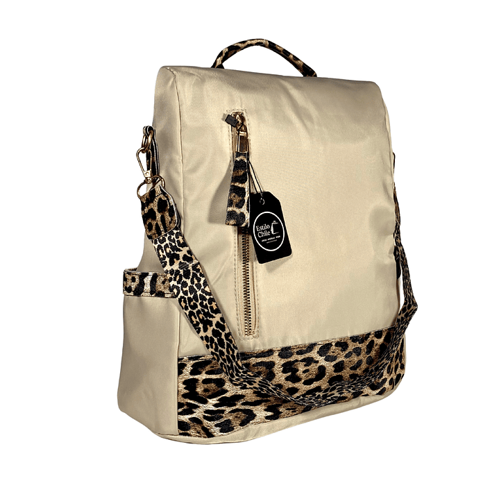 Mochila y Cartera Animal Print Beige antirrobo 5
