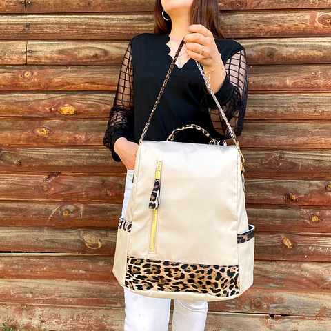 Mochila y Cartera Animal Print Beige Antirrobo 2