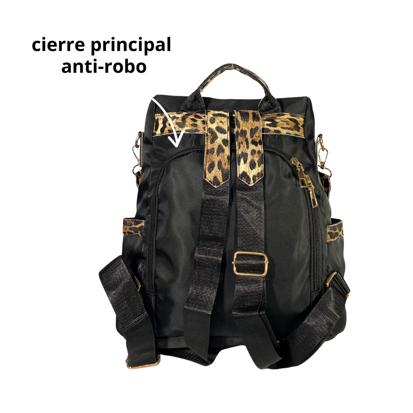 Mochila y Cartera Animal Print Negra antirrobo 5