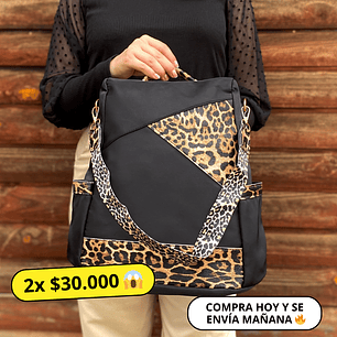 Mochila y Cartera Animal Print Negra antirrobo
