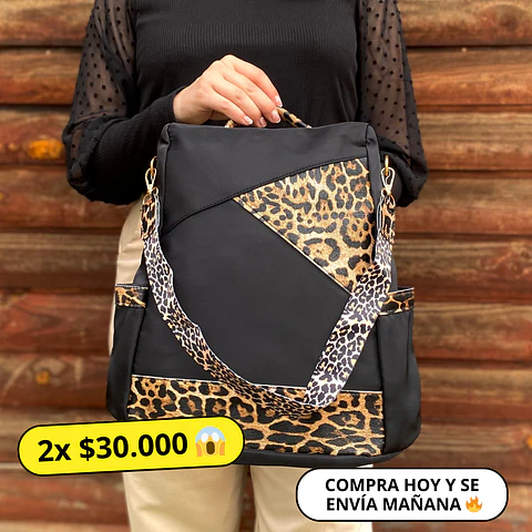 Mochila y Cartera Animal Print Negra antirrobo 1