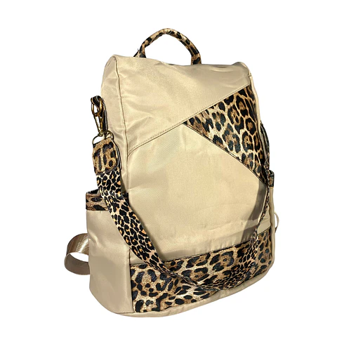 Mochila y Cartera Animal Print Beige antirrobo 3