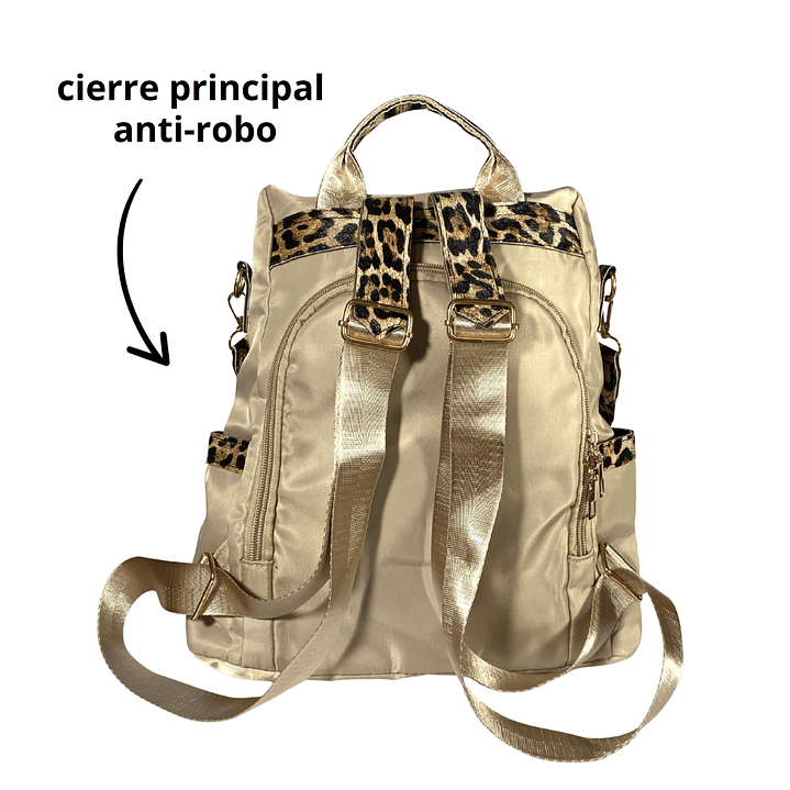 Mochila y Cartera Animal Print Beige antirrobo 4