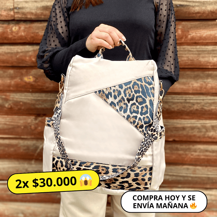Mochila y Cartera Animal Print Beige antirrobo 1