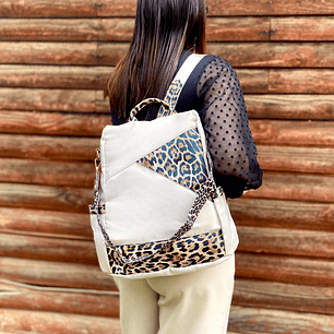Mochila y Cartera Animal Print Beige antirrobo