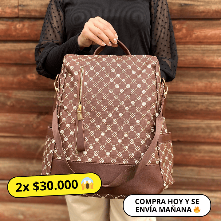 Mochila y Cartera Café Antirrobo 1