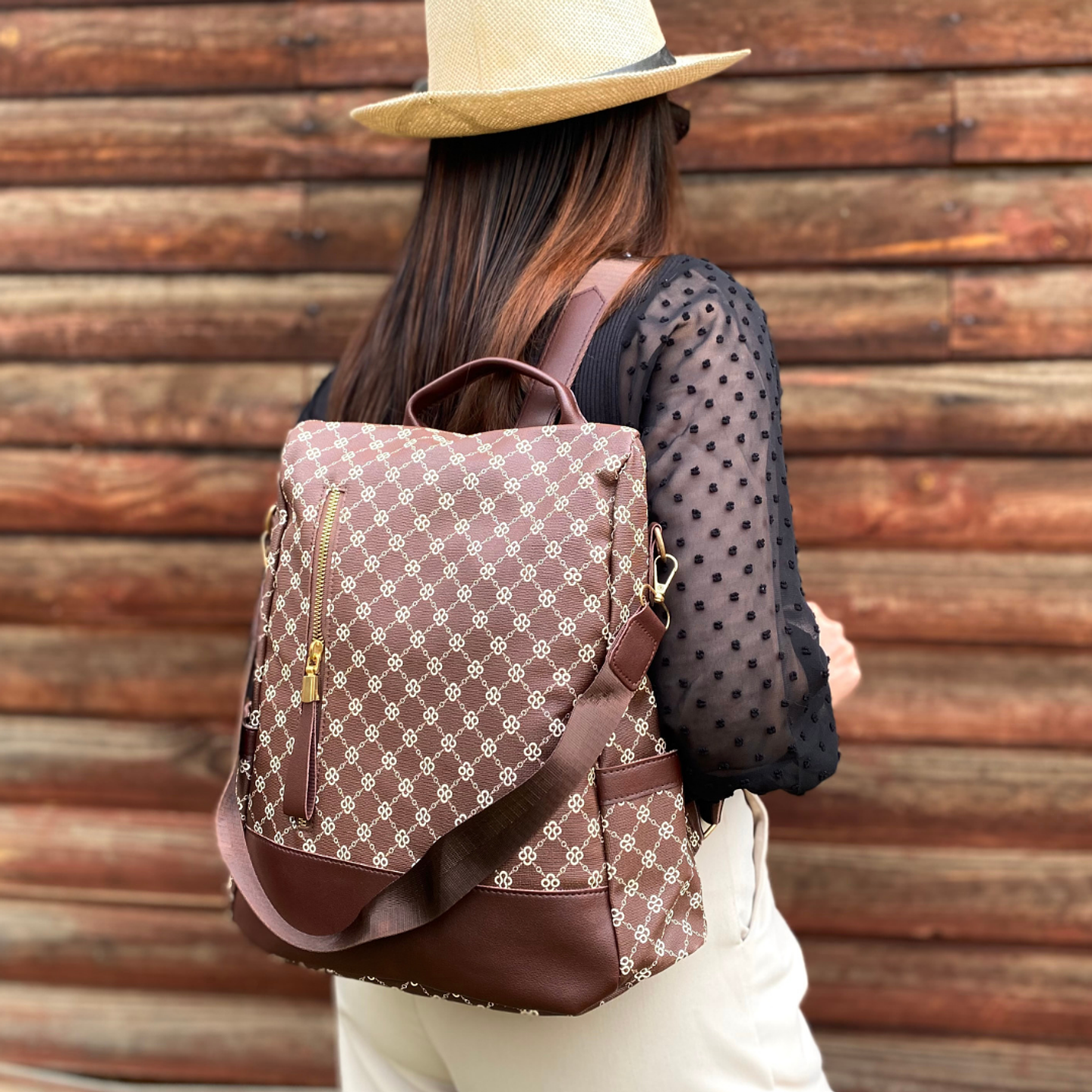 Mochila y Cartera Café Antirrobo 2