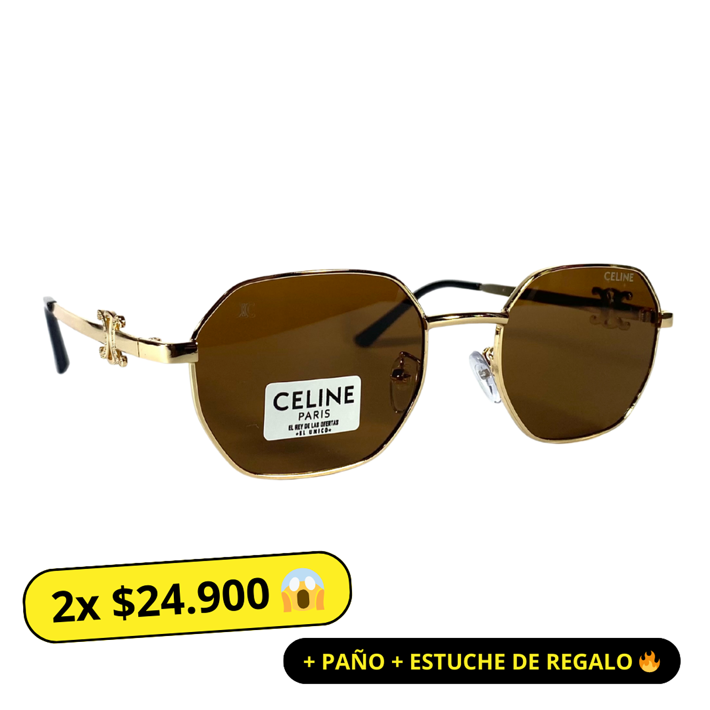 Lentes de Sol Premium Celine AAA Café hexagonal 1