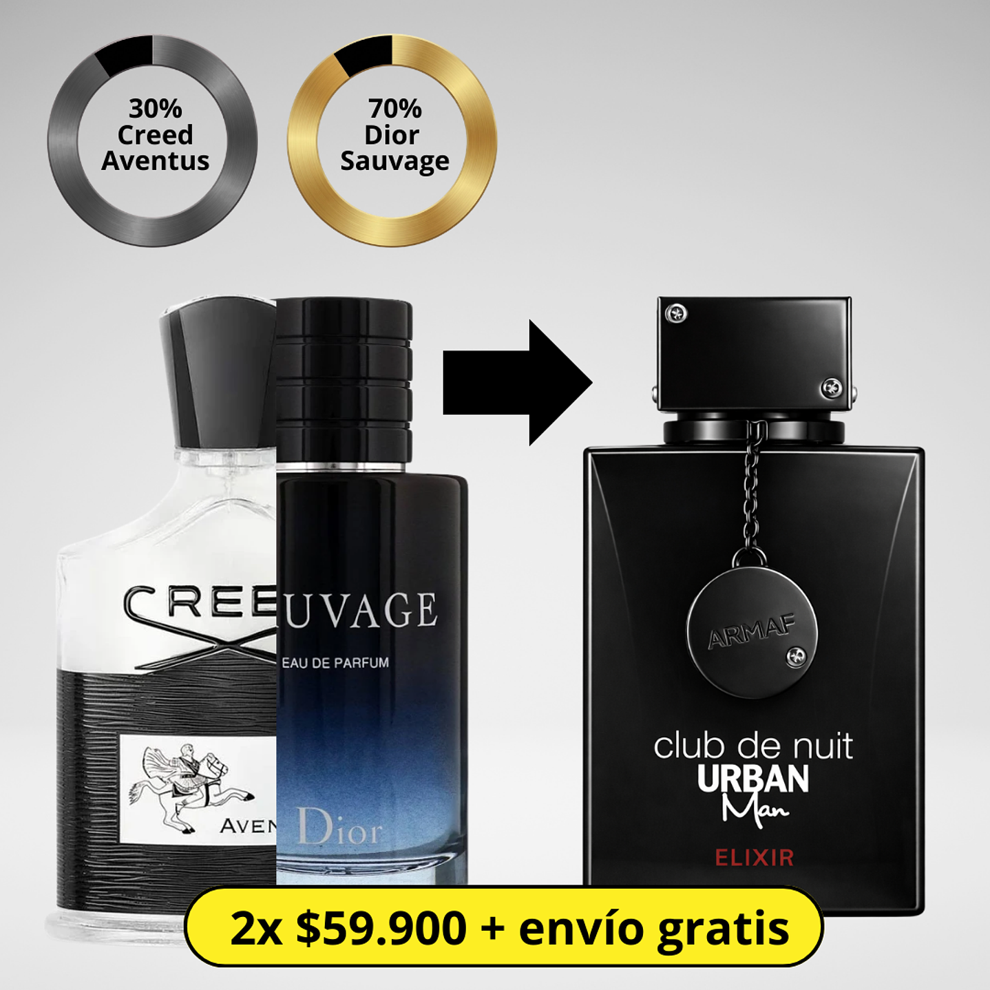 Club de Nuit Urban Elixir 105ml dupe: 70% Dior Sauvage y 30% Creed Aventus 1