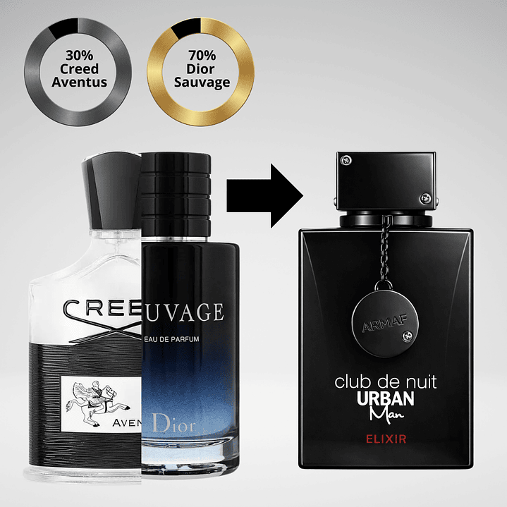Club de Nuit Urban Elixir 105ml dupe: 70% Dior Sauvage y 30% Creed Aventus 2