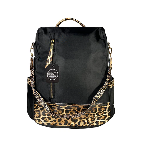 Mochila y Cartera Animal Print Negra Antirrobo 3