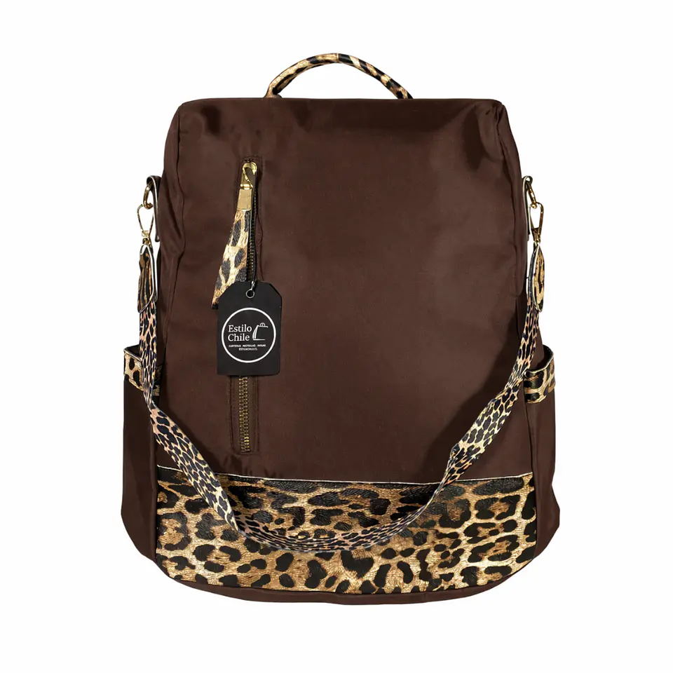 Mochila y Cartera Animal Print Café Antirrobo 4