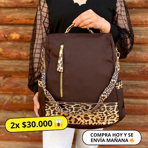 Mochila y Cartera Animal Print Café Antirrobo 1
