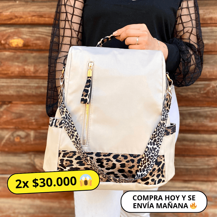 Mochila y Cartera Animal Print Beige Antirrobo 1