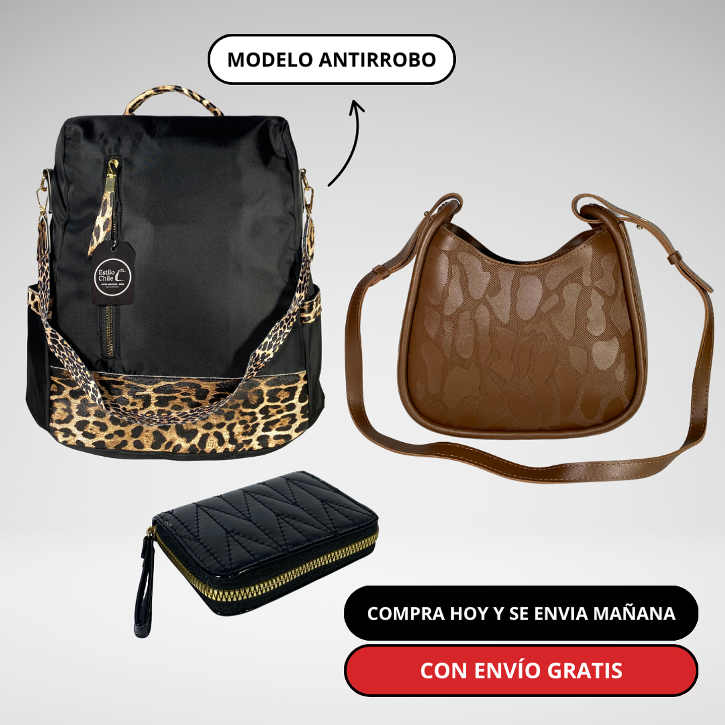 Pack Mujer: Mochila Antirrobo + Cartera + Billetera + Envío Gratis🔥 1