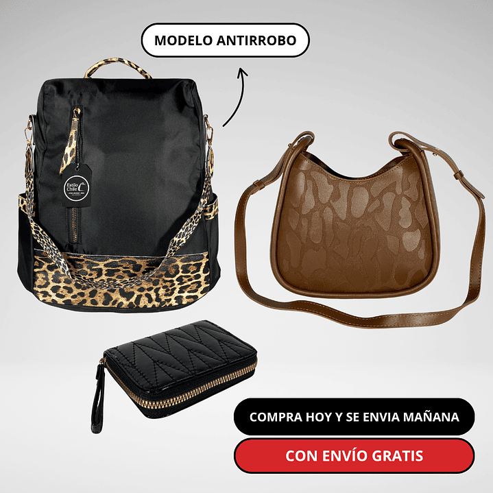 Pack Mujer: Mochila Antirrobo + Cartera + Billetera + Envío Gratis🔥 1