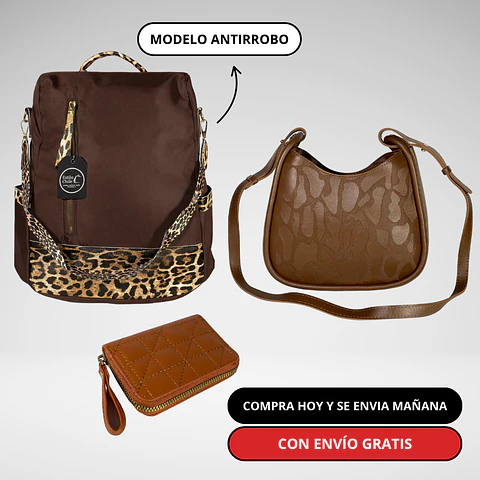 Pack Día de la Mamá: Mochila Antirrobo + Cartera + Billetera + Envío Gratis🔥 4
