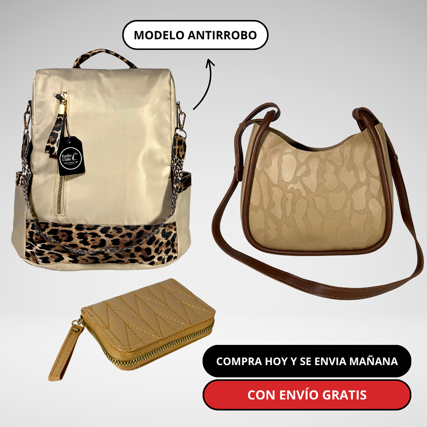 Pack Mujer: Mochila Antirrobo + Cartera + Billetera + Envío Gratis🔥 4