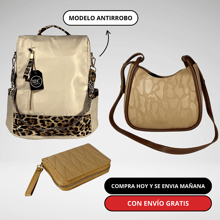 Pack Mujer: Mochila Antirrobo + Cartera + Billetera + Envío Gratis🔥 4