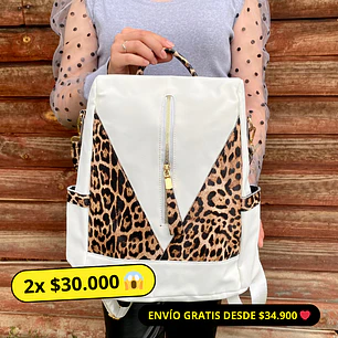 Mochila y Cartera Animal Print Blanca Antirrobo