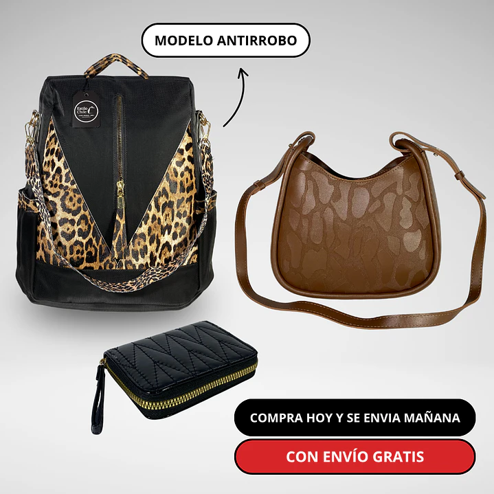 Pack Día de la Mamá: Mochila Antirrobo + Cartera + Billetera + Envío Gratis🔥 2