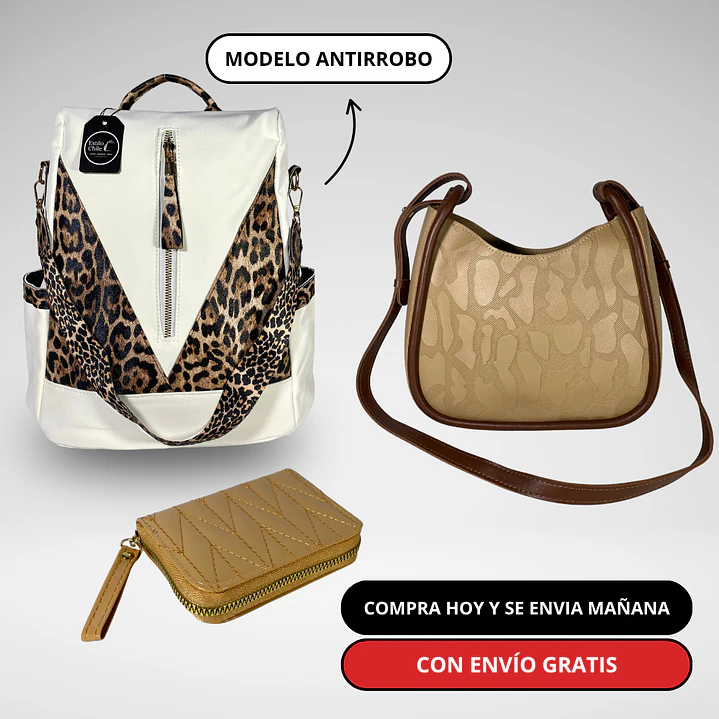 Pack Día de la Mamá: Mochila Antirrobo + Cartera + Billetera + Envío Gratis🔥 1