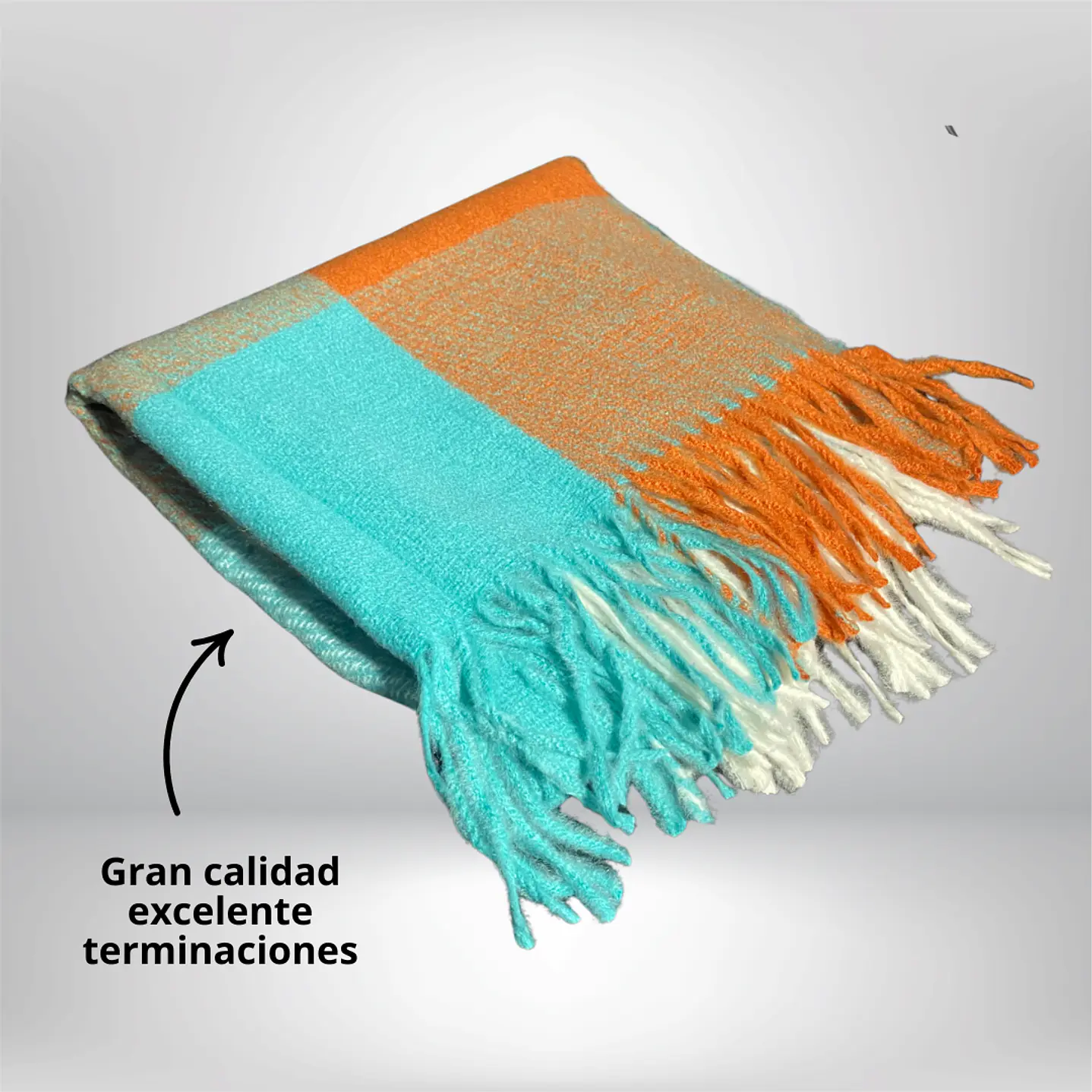 Maxi Bufanda cuadros naranjo-celeste 2