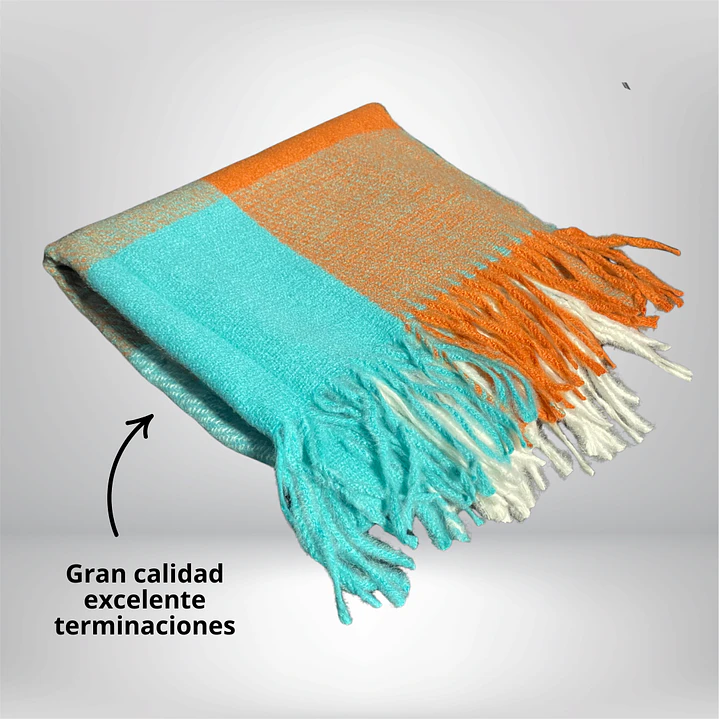 Maxi Bufanda cuadros naranjo-celeste 2