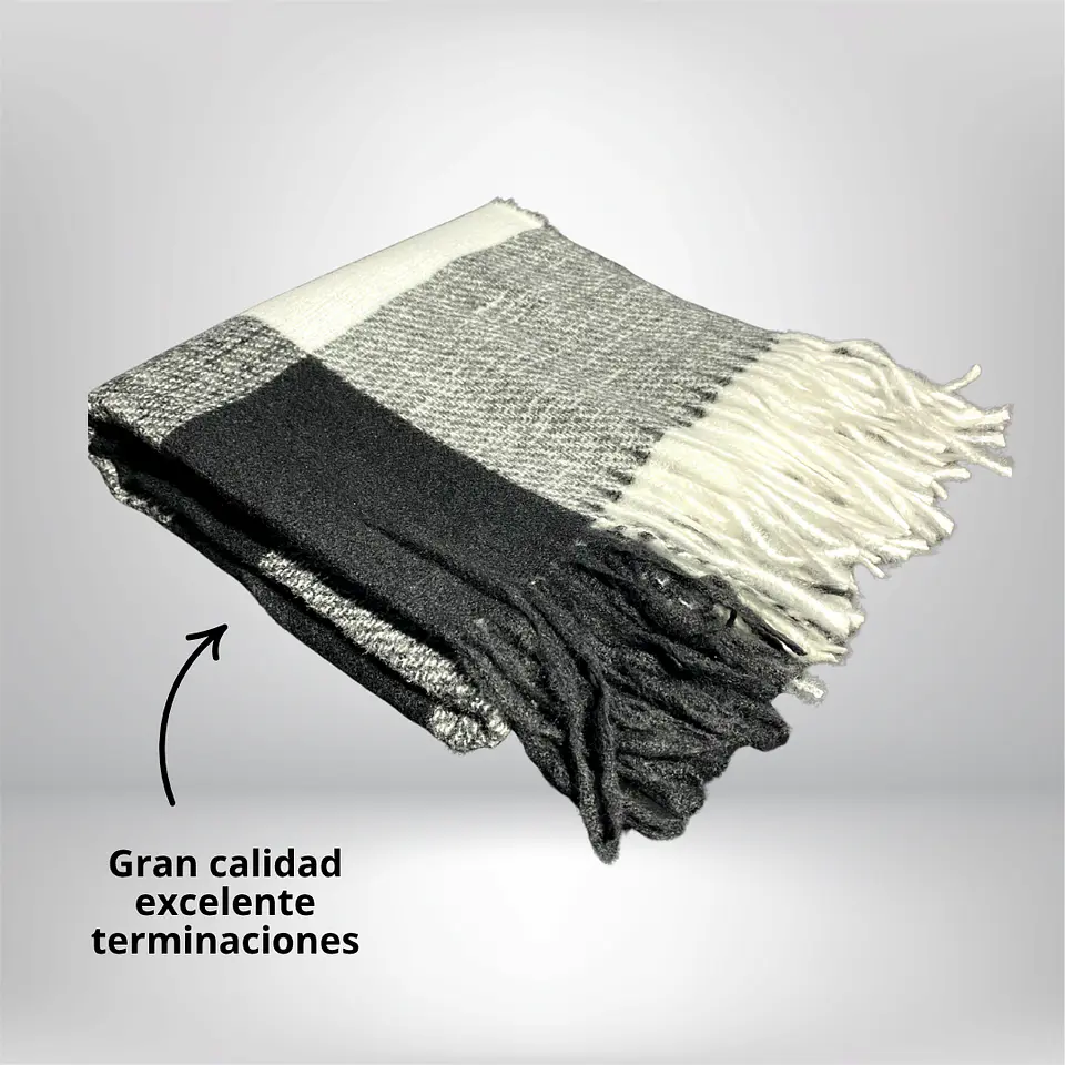 Maxi Bufanda cuadros gris-blanco 2