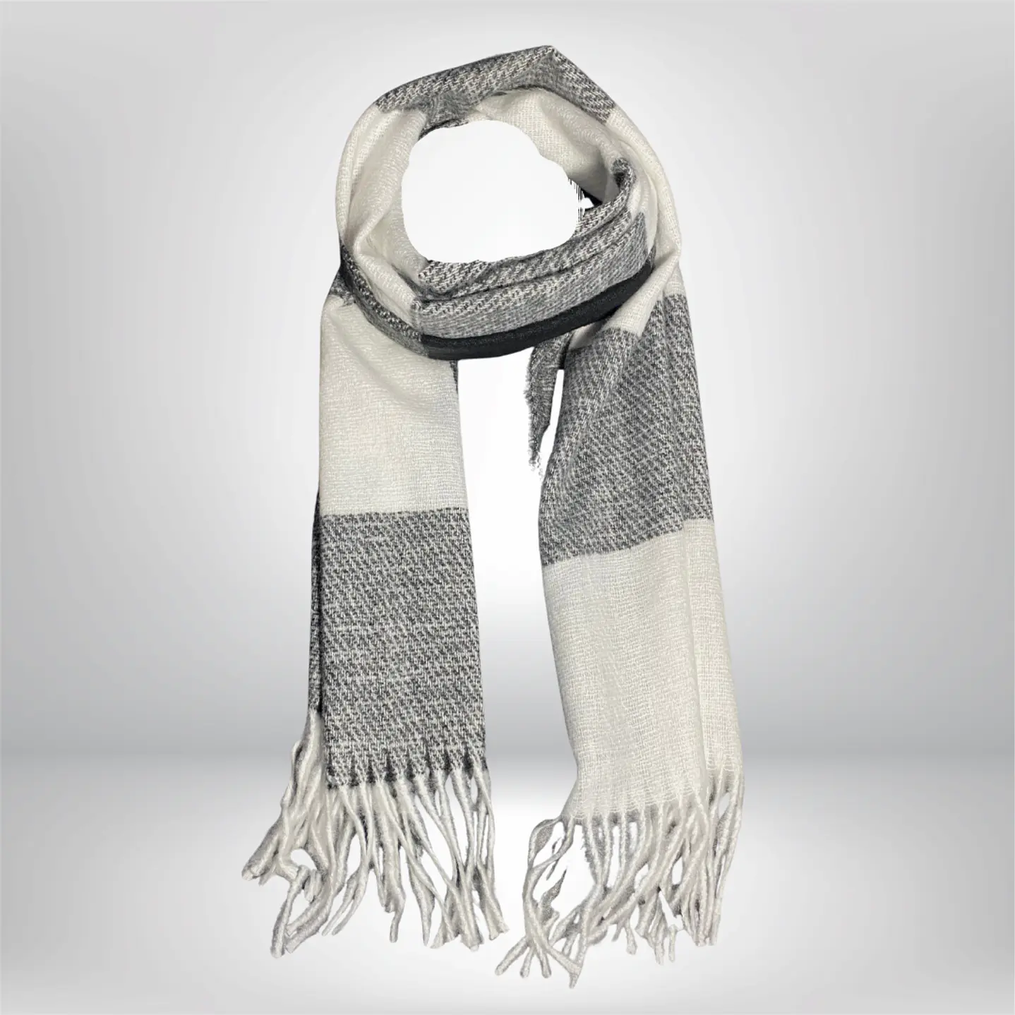 Maxi Bufanda cuadros gris-blanco 3