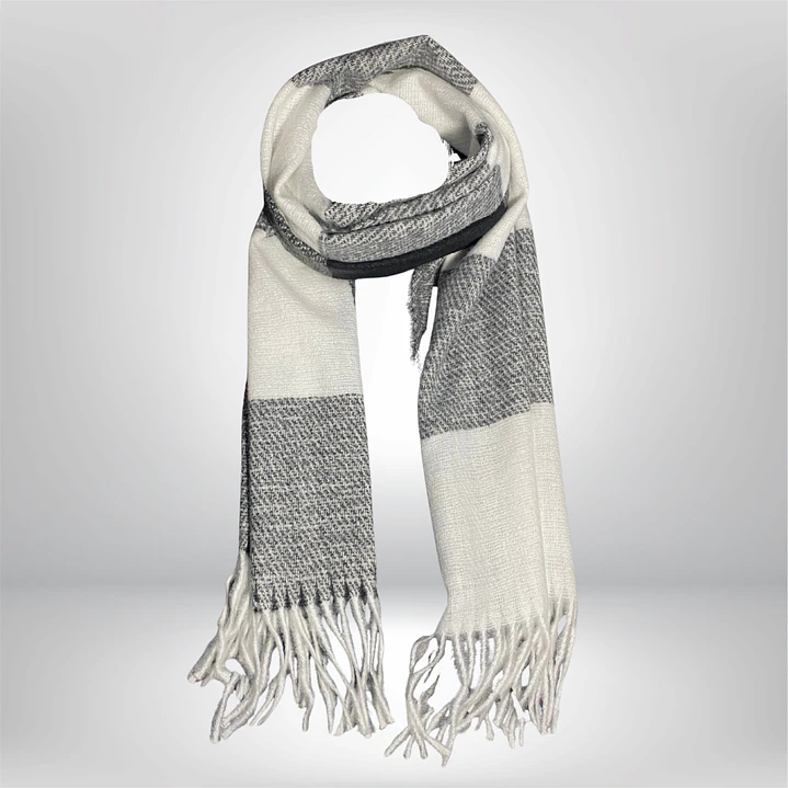 Maxi Bufanda cuadros gris-blanco 3