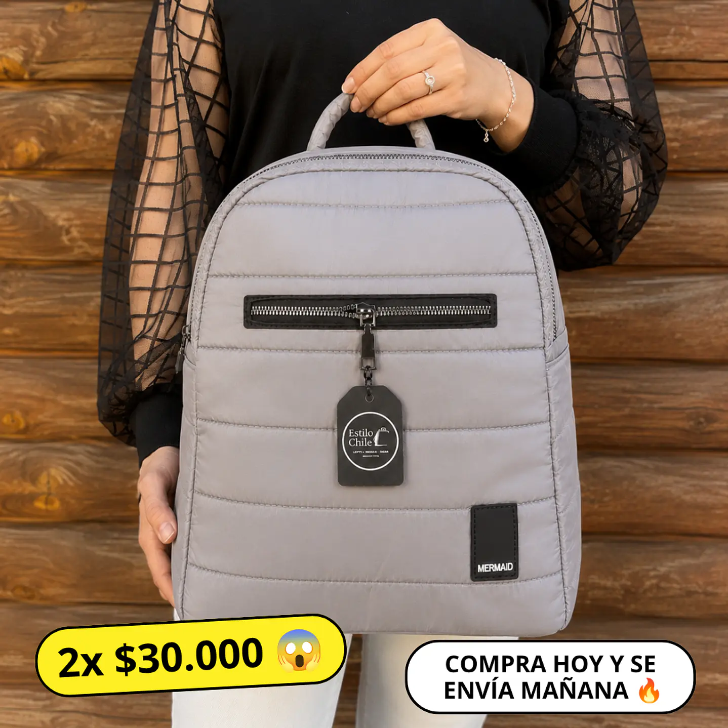 Mochila Puff Gris 1