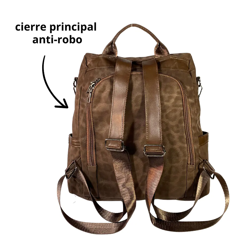 Mochila y Cartera Antirrobo Café Mujer 5