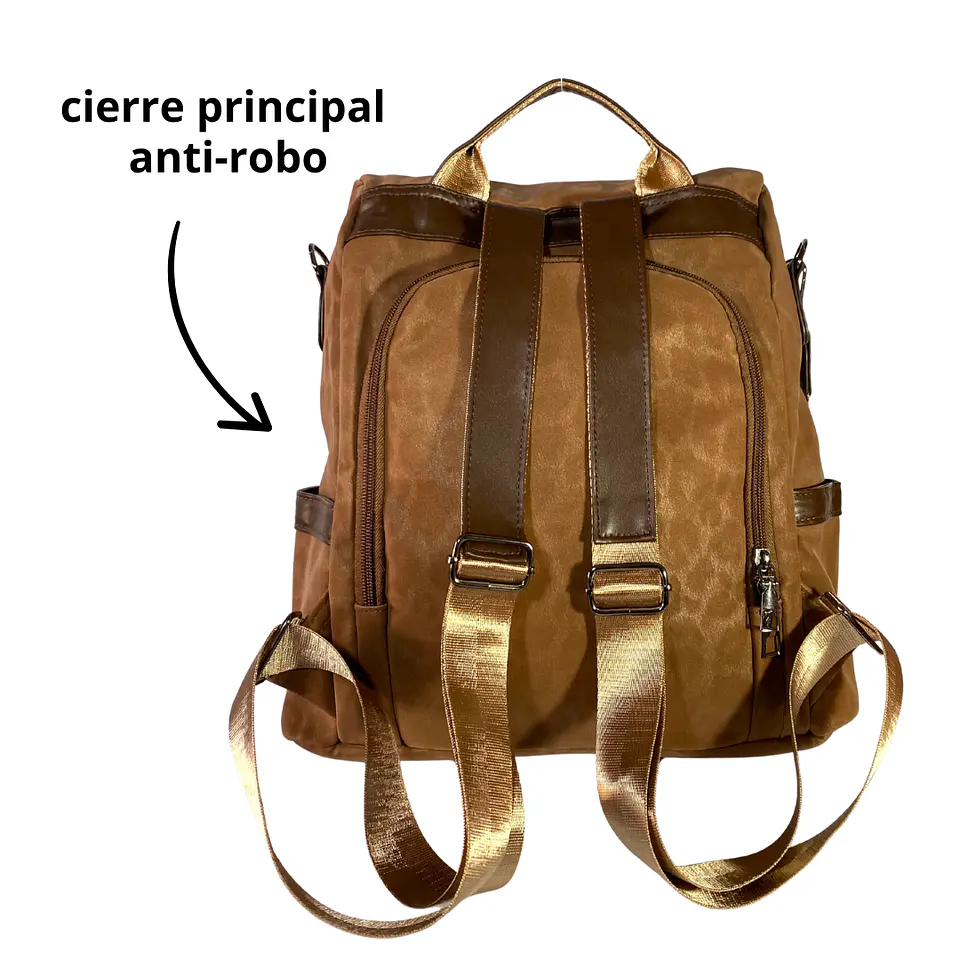 Mochila y Cartera Antirrobo Café Mujer 6