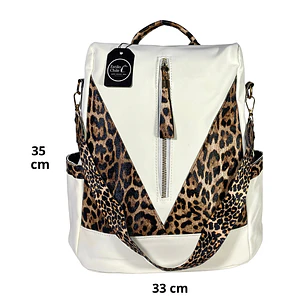Mochila y Cartera Antirrobo Animal Print Blanca 