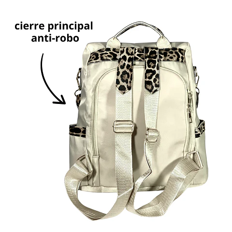 Mochila y Cartera Antirrobo Animal Print Blanca  5