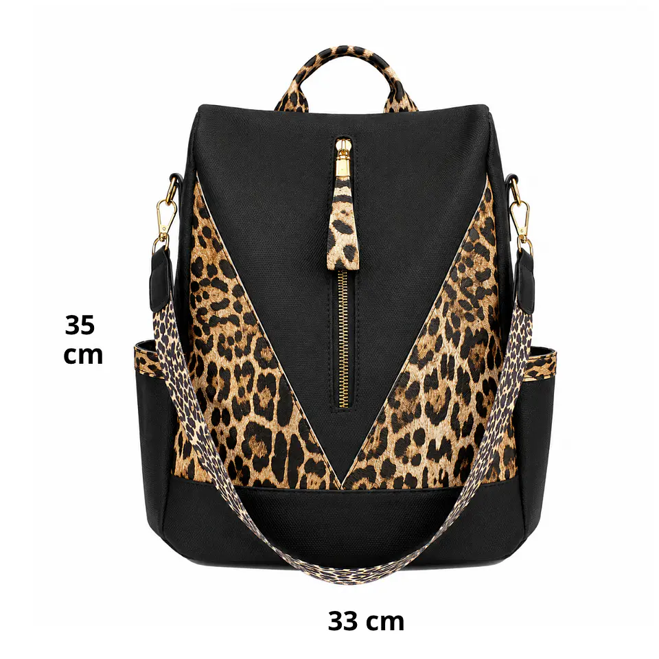 Mochila y Cartera Antirrobo Animal Print Negra 4