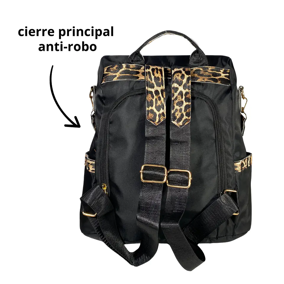 Mochila y Cartera Antirrobo Animal Print Negra 5